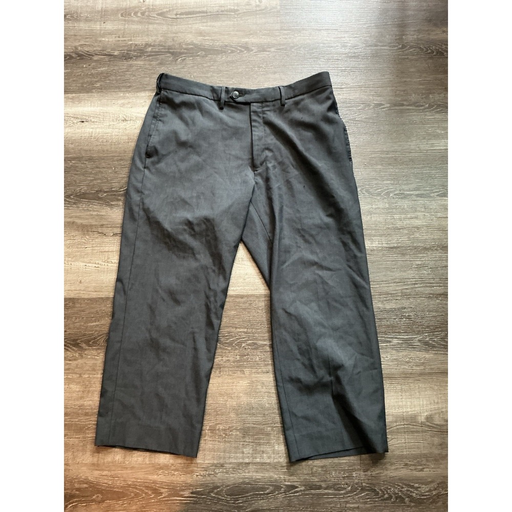 Haggar Classic Mens Flat Front Dress Pants 36X30 Dark Grey Expandable Waist